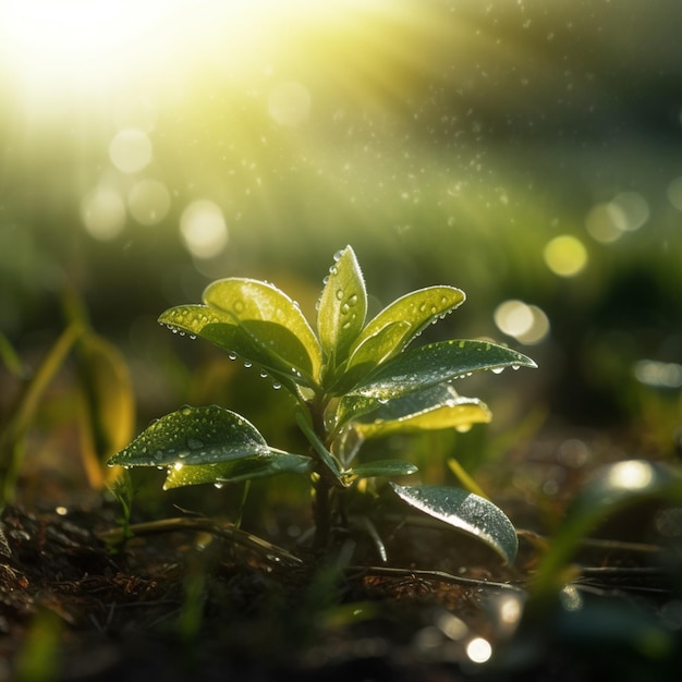 arafed plant with water droplets on it in the sun generative ai