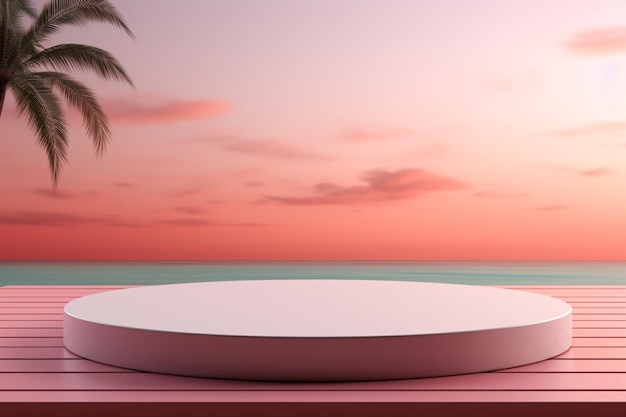 arafed platform with a round platform on a beach with palm trees generative ai