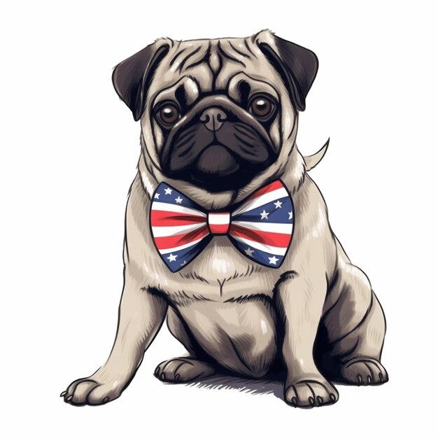 Photo arafed pug wearing a bow tie sitting down generative ai