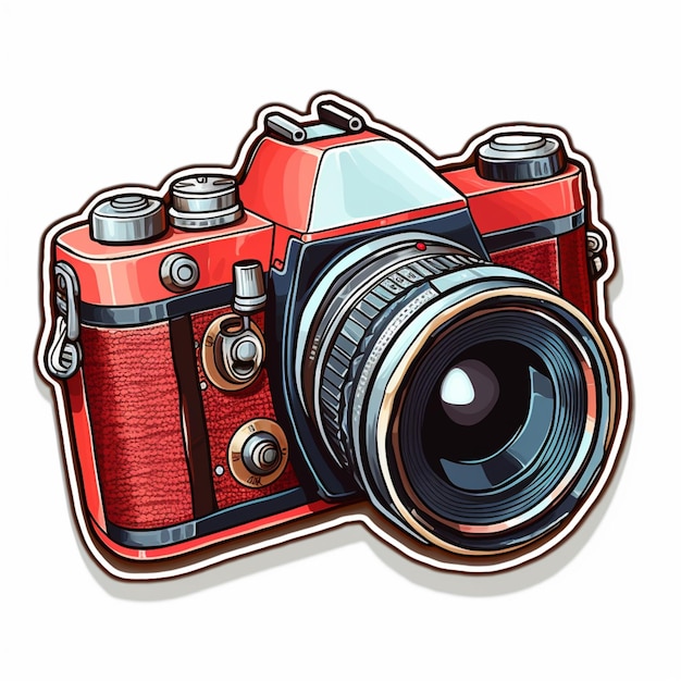 arafed red camera with lens and lens cap on white background generative ai