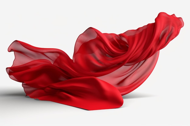 Arafed red fabric blowing in the wind on a white surface generative ai