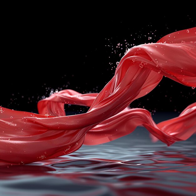 Photo arafed red fabric flowing in the air over water generative ai