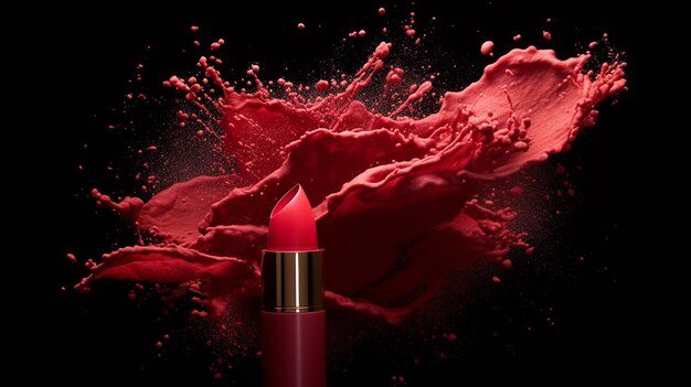 arafed red lipstick with a splash of red liquid on it. generative ai.