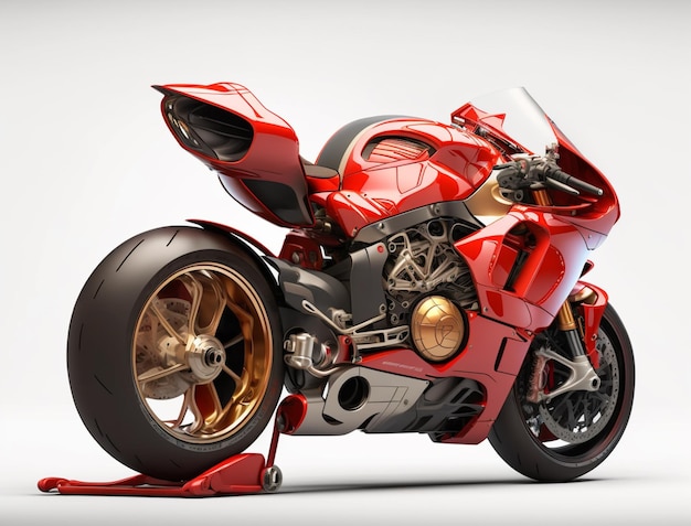 Arafed red motorcycle with a black tire and a red wheel generative ai