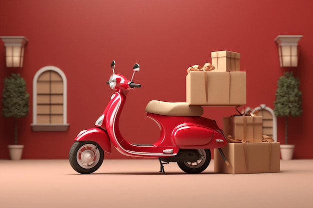 Arafed red scooter with boxes and boxes on the back generative ai