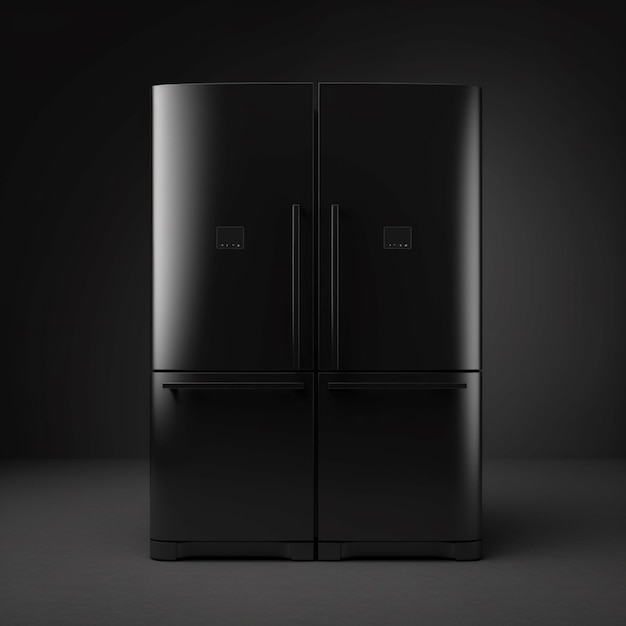 Foto frigorifero raffreddato in una stanza buia con uno sfondo nero ai generativa
