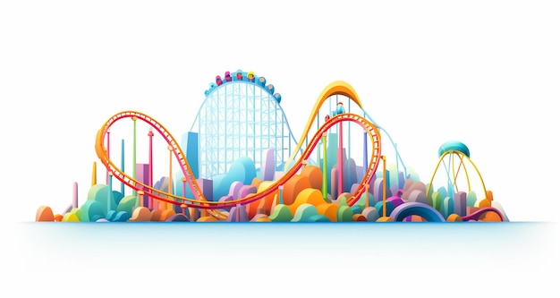 Photo arafed roller coasters and roller coasters in a park with a roller coaster generative ai