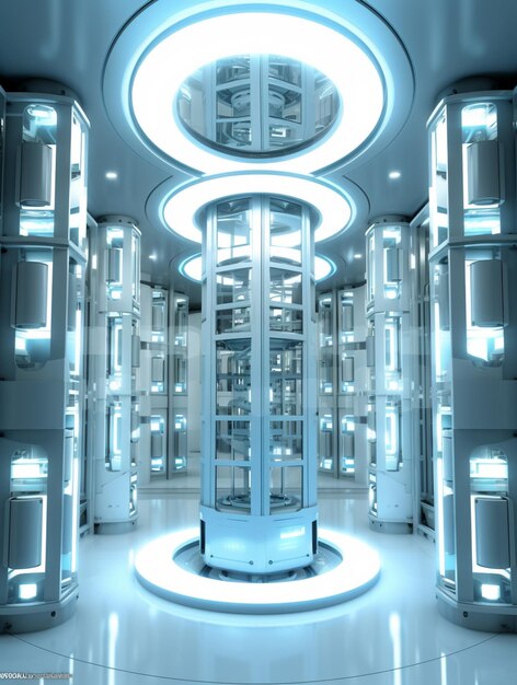 arafed room with a glass elevator and a circular light generative ai