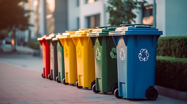 쓰레기통의 로고가 새겨진 쓰레기 통의 행렬 생성 AI