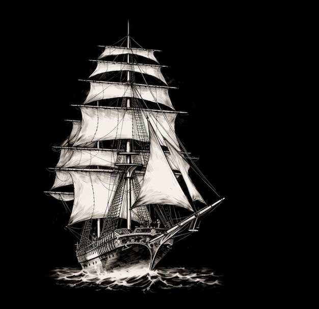Arafed sailboat in the ocean with a black background generative ai
