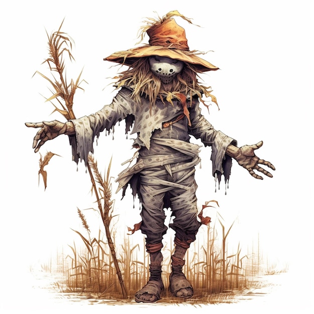 arafed scare with a hat and a cane in a field generative ai