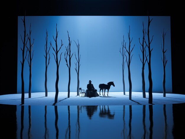 arafed scène van een man en een paard in een bos generatieve ai