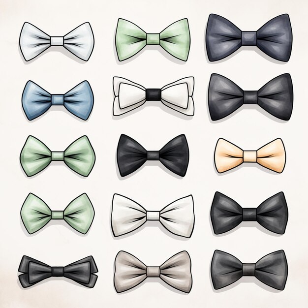 arafed set of different colored bow ties on a white background generative ai