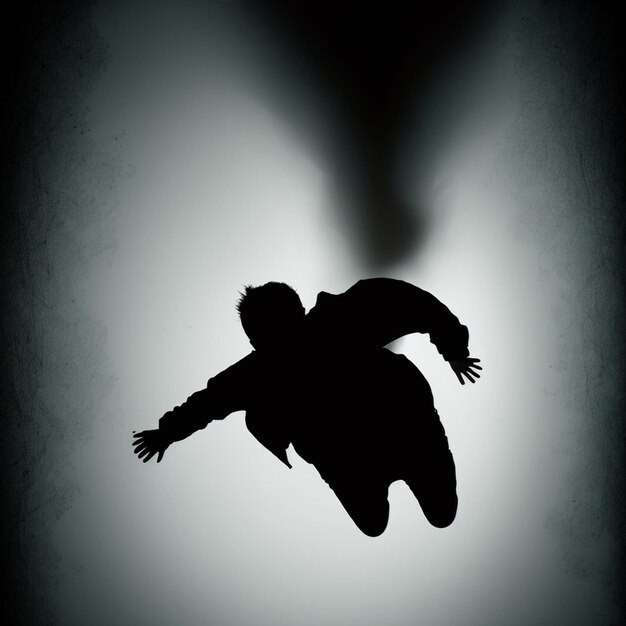 Photo arafed silhouette of a man falling off a skateboard in the air generative ai