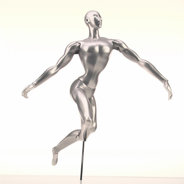 Foto mannequin d'argento arafed in piedi su un supporto nero generativo ai