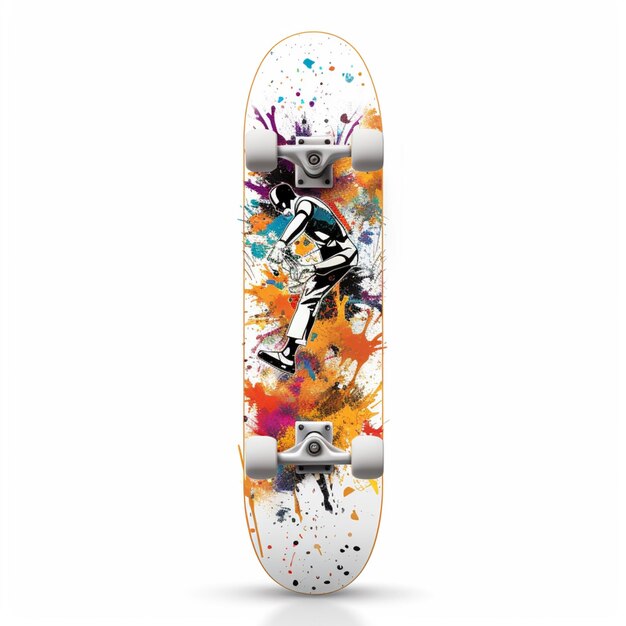 Photo arafed skateboard with a colorful design on it on a white background generative ai