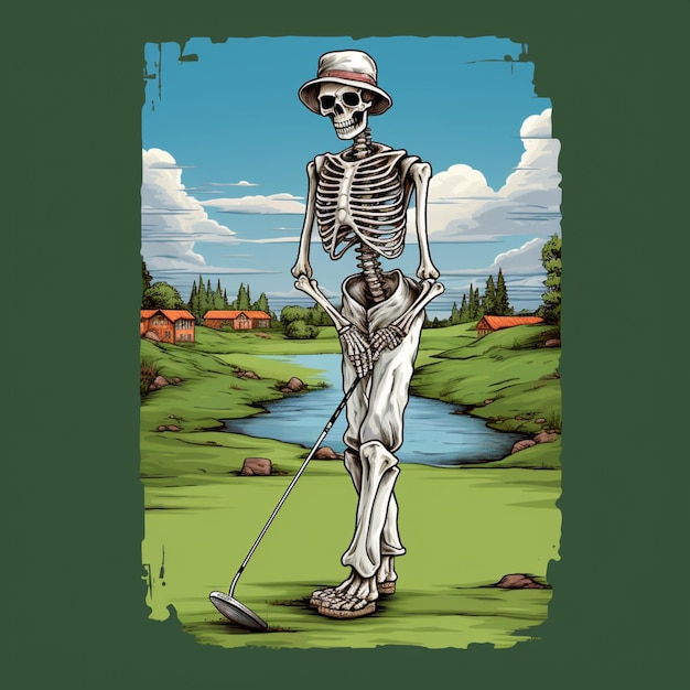 Arafed skelet speelt golf met een hoed en een golfclub generatieve ai