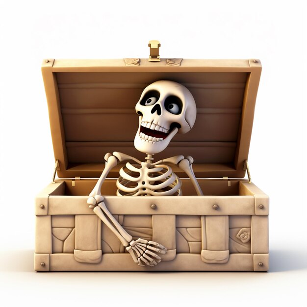 Foto arafed skelet zit in een koffer met een glimlach op zijn gezicht generatieve ai