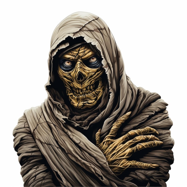 Photo arafed skeleton in a hooded robe with a hood on generative ai