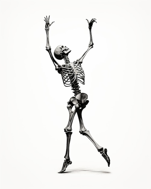 arafed skeleton jumping in the air with arms outstretched generative ai