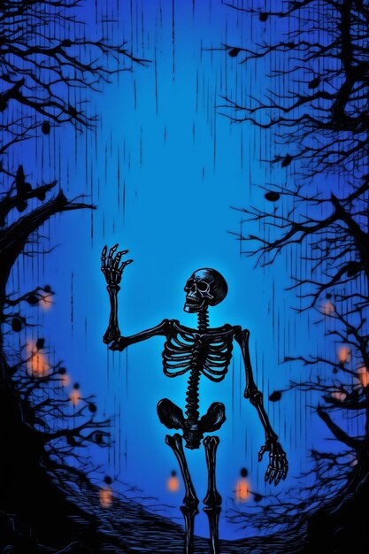 Arafed skeleton in a spooky forest with a full moon generative ai