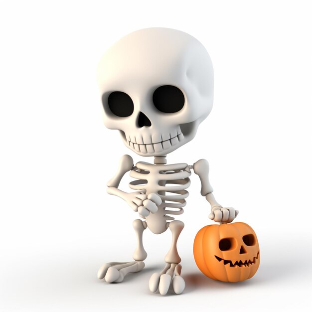 arafed skeleton with a pumpkin in his hand generative ai