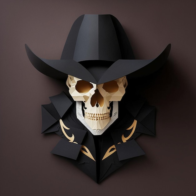 arafed skull in a hat and cloak with bats on a brown background generative ai