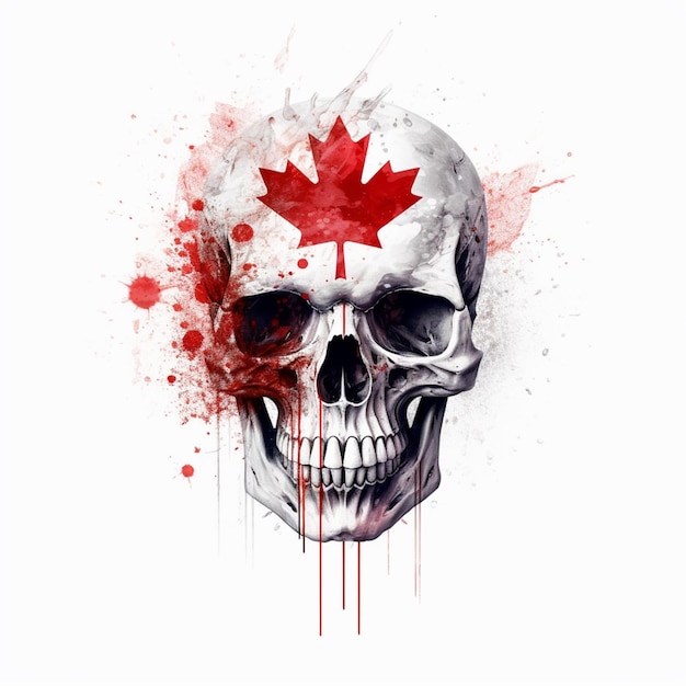 캐나다 국기가 그려진 Arafed 두개골 생성 ai