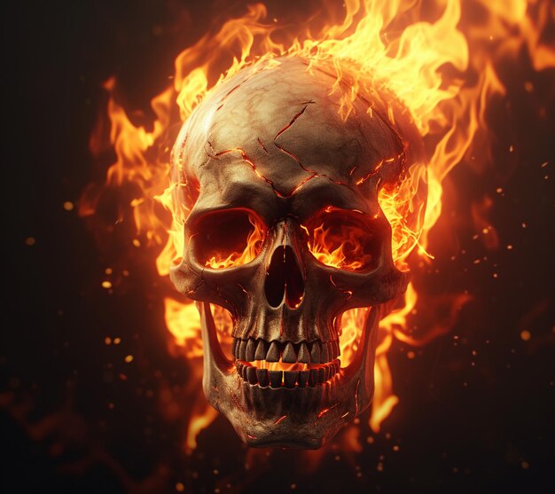 Arafed skull with flames in the background on a black background generative ai