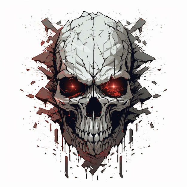 Arafed skull with red eyes and a broken wall generative ai