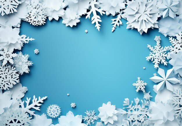 Foto arafed sneeuwvlokken zijn gerangschikt in een cirkel op een blauwe achtergrond generatieve ai