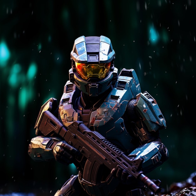 Photo arafed soldier with a rifle and a helmet on in the rain generative ai