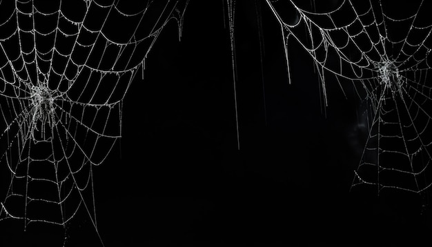 Photo arafed spider webs in the dark with a black background generative ai