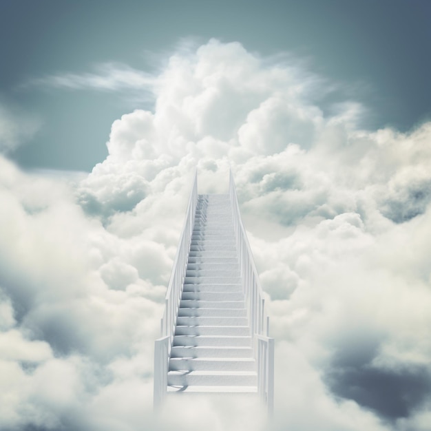 Arafed stairway leading to a bright cloud filled sky generative ai