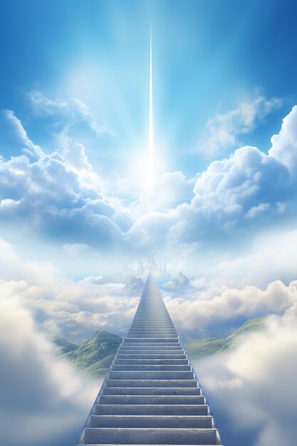 Arafed stairway leading to a bright sky with a bright star generative ai