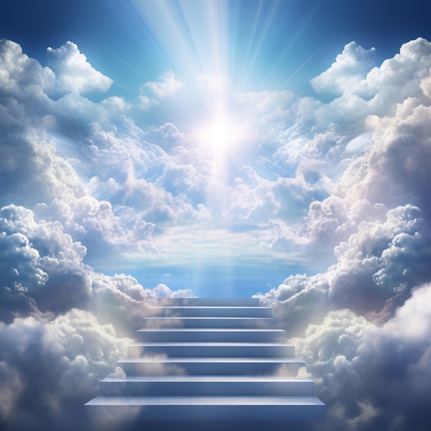 Photo arafed stairway leading to a bright sky with clouds generative ai