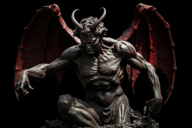 Foto arafed standbeeld van een demon met een rood oog en een demon als gezicht generatieve ai