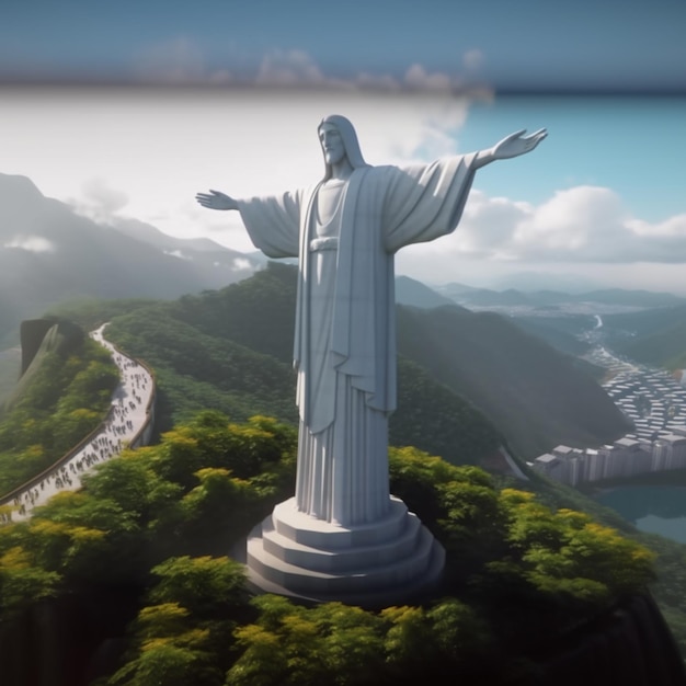 사진 도시를 내려다보는 언덕 위에 있는 예수의 아라페드 동상