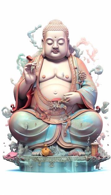 Photo arafed statue of a seated buddha with a flower in his hand generative ai