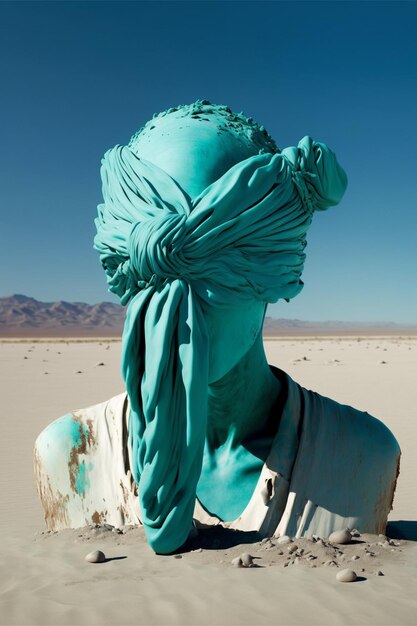 Arafed statue of a woman with a blue scarf on her head generative ai