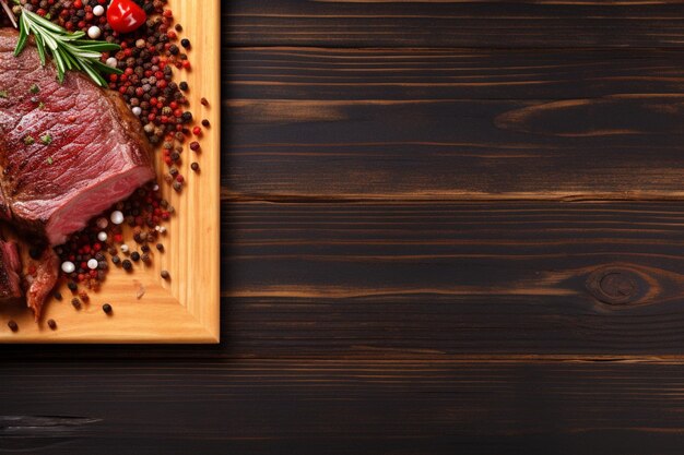 Photo arafed steak on a cutting board with peppercorn and tomatoes generative ai