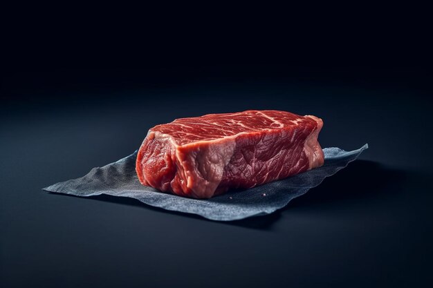 arafed steak on a piece of paper on a black surface generative ai