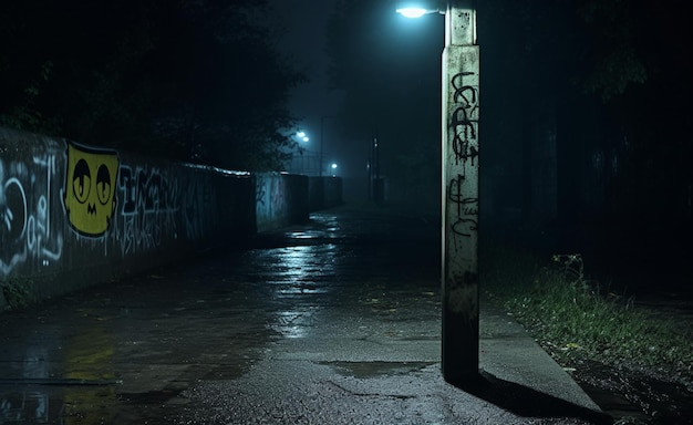 arafed street sign on a pole in the dark with graffiti generative ai