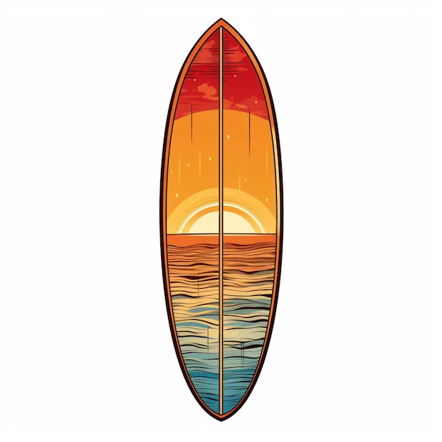 arafed surfboard with a sunset on the horizon generative ai