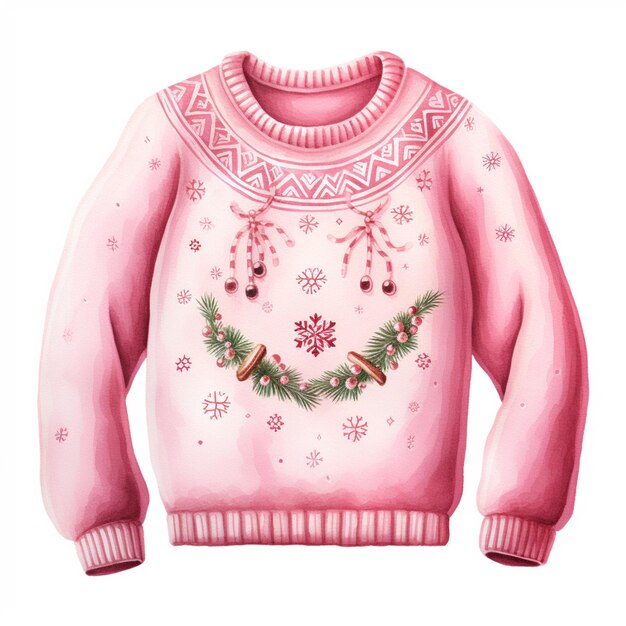 arafed sweater with a wreath of christmas decorations on the front generative ai