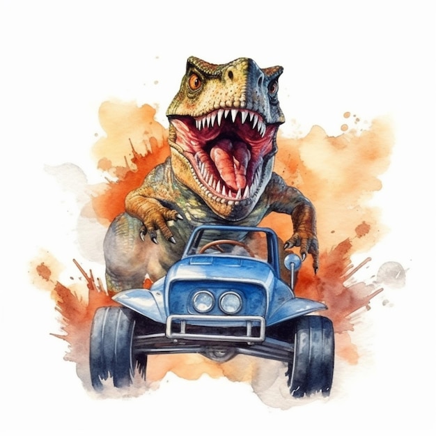 Arafed t rex driving a car with a large open mouth generative ai