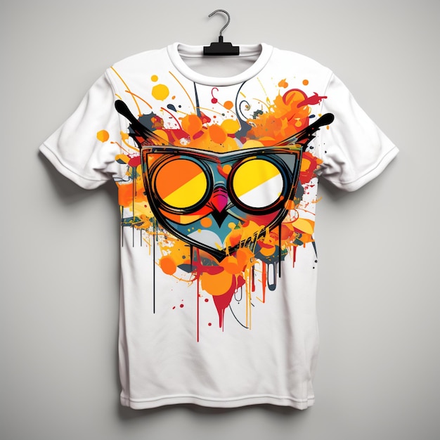 arafed t shirt with a colorful design of a pair of sunglasses generative ai