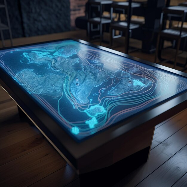 Photo arafed table with a map on it in a room generative ai