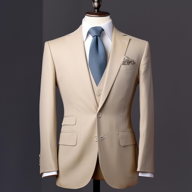 Arafed tan suit on a mannequin with a blue tie generative ai