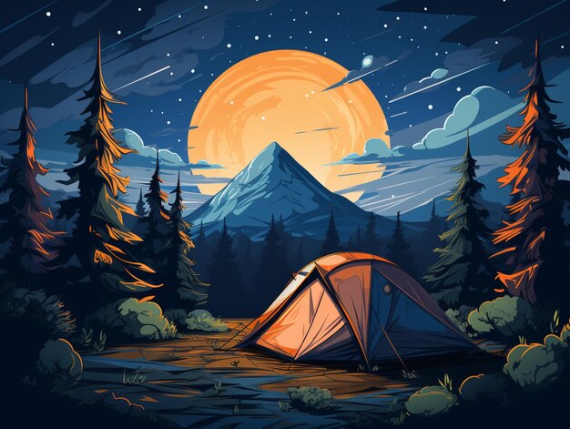 Arafed tent in the woods with a mountain in the background generative ai